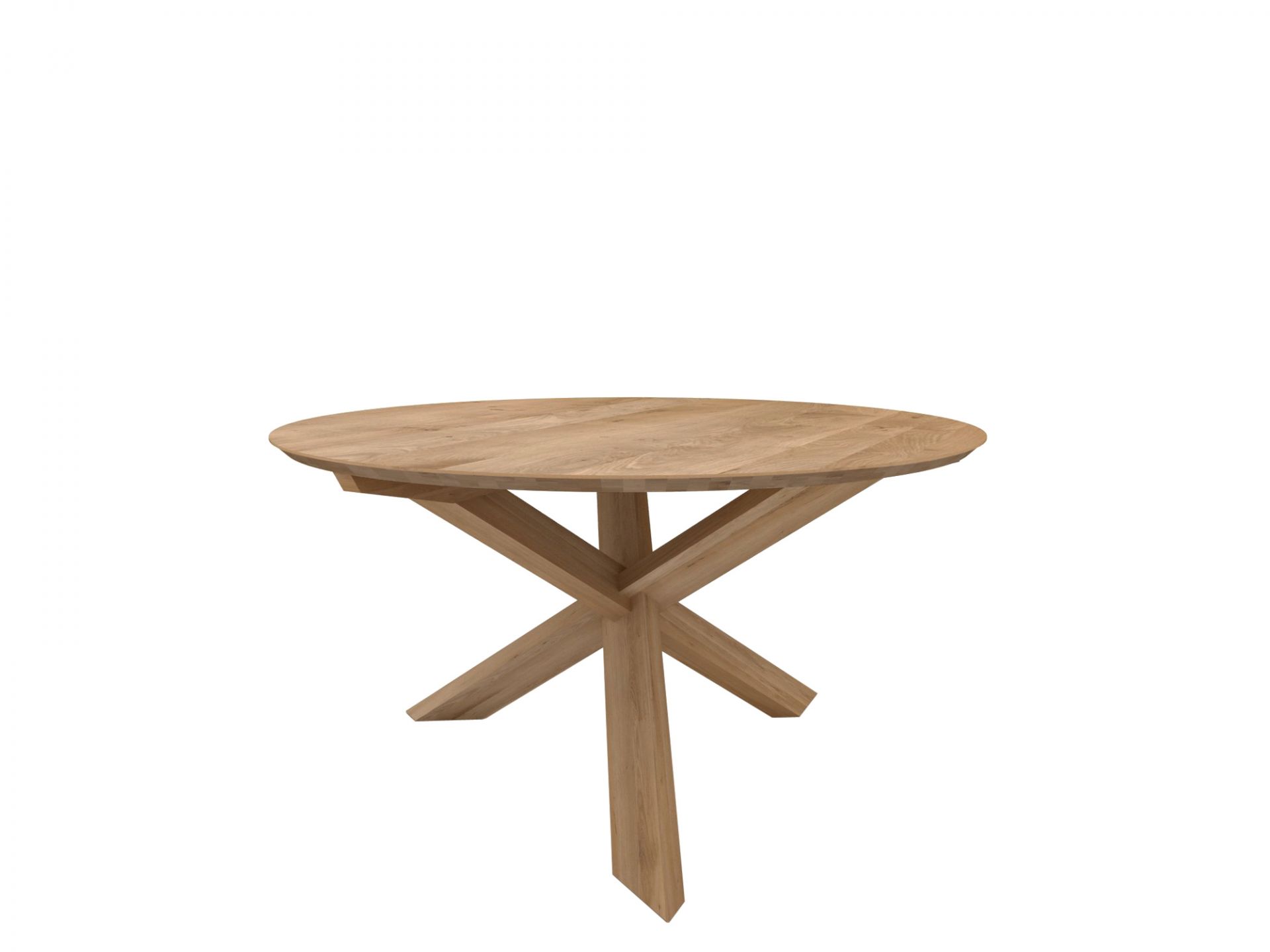 Esstisch Circle aus Eiche von Ethnicraft: Runder Holztisch mit besonderem, gekreuztem Untergestell.